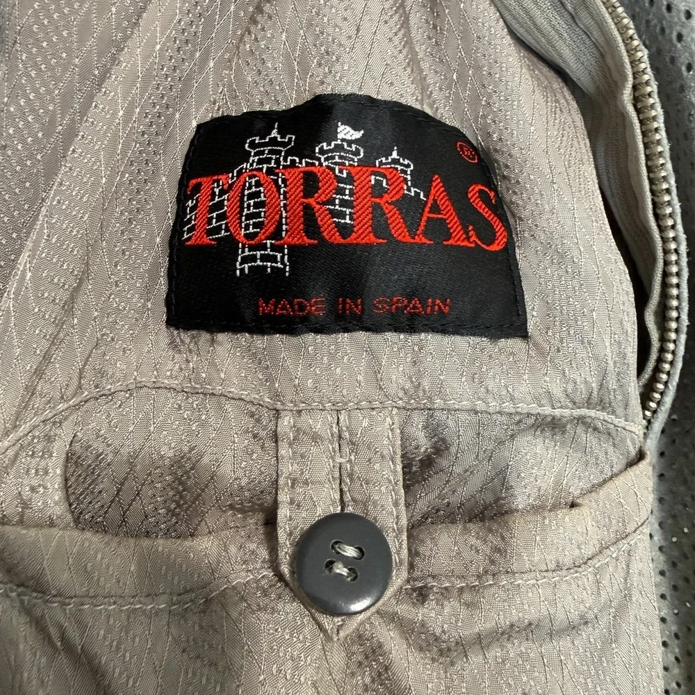 Torras 100% Silk Leather Jacket Mens (fits Large XL) Blue Gray Mesh‎ Zip Spain